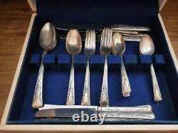 Oneida Camelia Silver Plate Flatware Set 41 Pc In Wooden Vinyl Covered Box