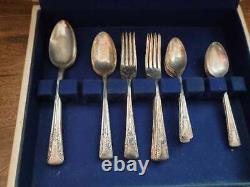 Oneida Camelia Silver Plate Flatware Set 41 Pc In Wooden Vinyl Covered Box