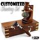 Personalized 4 Pcs Wooden Men Shaving Kit Set With Brush Razor Stand Shaving Box