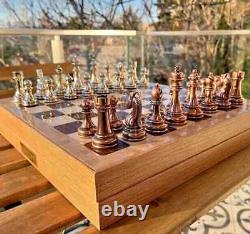 Personalized Bronze Chess Set Chrome Plated Boxed Custom Unique Christmas Gift