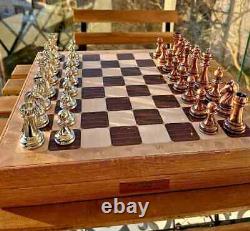 Personalized Bronze Chess Set Chrome Plated Boxed Custom Unique Christmas Gift