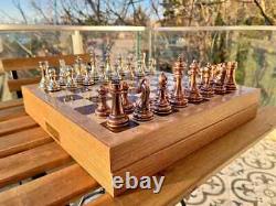 Personalized Bronze Chess Set Chrome Plated Boxed Custom Unique Christmas Gift