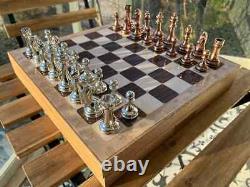 Personalized Bronze Chess Set Chrome Plated Boxed Custom Unique Christmas Gift