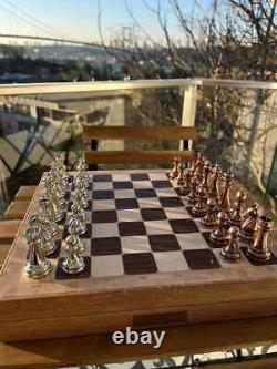 Personalized Bronze Chess Set Chrome Plated Boxed Custom Unique Christmas Gift