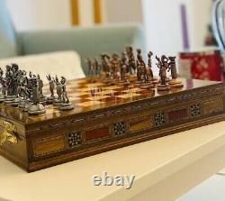 Personalized Chess Set Antique Chessmen Handmade Storage Board Christmas Gift