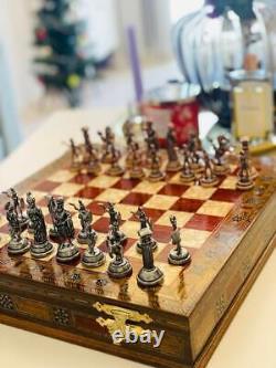 Personalized Chess Set Antique Chessmen Handmade Storage Board Christmas Gift