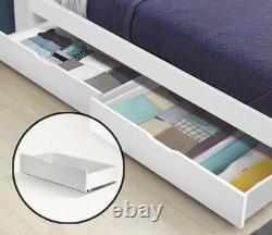 Pine Wood Bed Frame Storage Drawers Shaker Wooden Style White & Grey Colors UK
