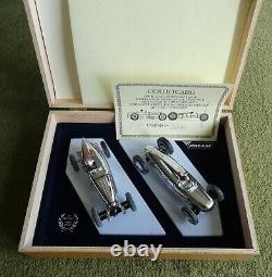 Pink Kar chrome Bugatti and Auto Union 2 car presentation set in wooden box