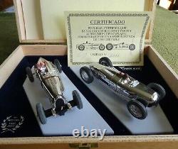 Pink Kar chrome Bugatti and Auto Union 2 car presentation set in wooden box