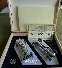 Pink Kar chrome Bugatti and Auto Union 2 car presentation set in wooden box