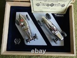 Pink Kar chrome Bugatti and Auto Union 2 car presentation set in wooden box