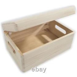 Plain Pine Decorative Wood Storage Box with Hinged Lid & Handles 30x20x13 cm