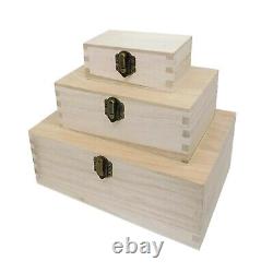 Plain Wood Wooden Rectangular Hinged Storage & Christmas Eve Boxes CHOOSE SIZE