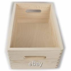 Plain Wooden Open Chest Storage Tool Toy Box Crate with Handles / 30x20x13 cm