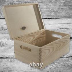 Plain Wooden Storage Box with Lid & Handles 30x20x13 cm