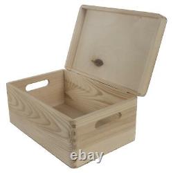 Plain Wooden Storage Box with Lid & Handles 30x20x13 cm