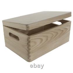 Plain Wooden Storage Box with Lid & Handles 30x20x13 cm