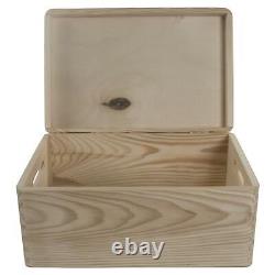 Plain Wooden Storage Box with Lid & Handles 30x20x13 cm