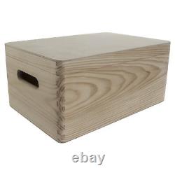 Plain Wooden Storage Box with Lid & Handles 30x20x13 cm