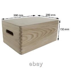 Plain Wooden Storage Box with Lid & Handles 30x20x13 cm