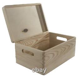 Plain Wooden Storage Box with Lid & Handles 30x20x13 cm