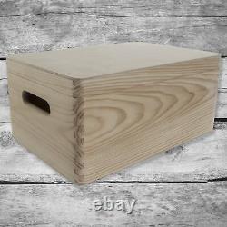 Plain Wooden Storage Box with Lid & Handles 30x20x13 cm