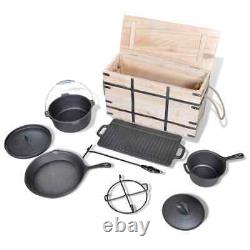 Premium 9-Piece Cast Iron Dutch Oven Set with Decorative Wooden Box