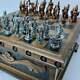 Puzzle Box Wooden Chess Set With Trojan War Metal Chess Pieces Handmade Wood Art