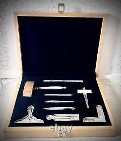 Quality Masonic full size set of working tools with wooden box
