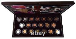 Queen Elizabeth II 20 Portrait Coins Wooden Box Set