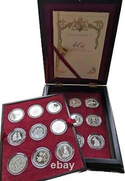 Queen Elizabeth II 40th Anniversary Coronation Crown Set- 18 Coins Wooden Box