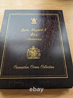 Queen Elizabeth II 40th Anniversary Coronation Crown Set- 18 Coins Wooden Box