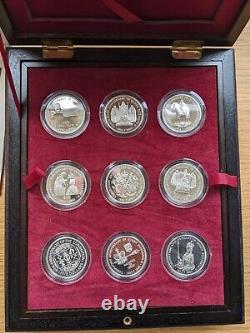 Queen Elizabeth II 40th Anniversary Coronation Crown Set- 18 Coins Wooden Box