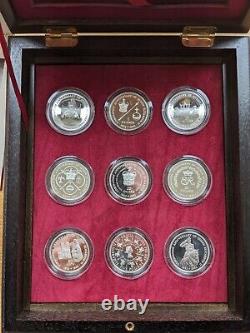 Queen Elizabeth II 40th Anniversary Coronation Crown Set- 18 Coins Wooden Box