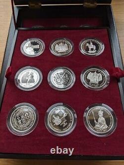 Queen Elizabeth II 40th Anniversary Coronation Crown Set- 18 Coins Wooden Box