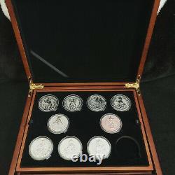 Queens Beast 2 oz Silver Coin Set & Wooden Presentation Box 9 Coins & Box