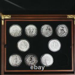 Queens Beast 2 oz Silver Coin Set & Wooden Presentation Box 9 Coins & Box