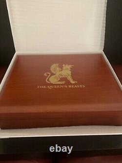 Queens Beast 2 oz Silver Coin Set & Wooden Presentation Box 9 Coins & Box