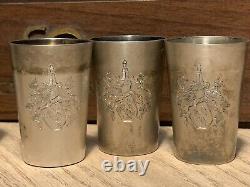 RARE SET OF 6 Antique VINTAGE SOLID SILVER Gütig BEAKER WITH A WOODEN GIFT BOX