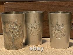 RARE SET OF 6 Antique VINTAGE SOLID SILVER Gütig BEAKER WITH A WOODEN GIFT BOX