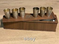 RARE SET OF 6 Antique VINTAGE SOLID SILVER Gütig BEAKER WITH A WOODEN GIFT BOX