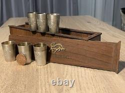 RARE SET OF 6 Antique VINTAGE SOLID SILVER Gütig BEAKER WITH A WOODEN GIFT BOX