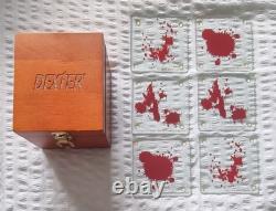 RARE Showtime Dexter Blood Splatter Slide Glass Coaster Set of 6 in Wooden Box