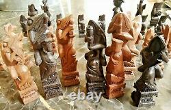 RARE VINTAGE SUNDA ISLANDS (BALI) HAND CARVED WOOD FROGS CHESS SET WithSTORAGE BOX