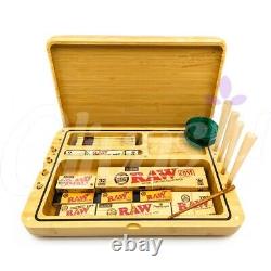 RAW SPIRIT BOX Wooden Rolling Tray Box with Cones, Papers and Tips Bundle Set