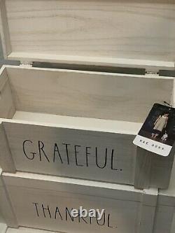 Rae Dunn White Washed Wood Box Hinged Lid Set Grateful Thankful & Blessed NEW