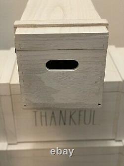 Rae Dunn White Washed Wood Box Hinged Lid Set Grateful Thankful & Blessed NEW