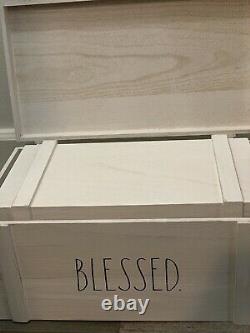 Rae Dunn White Washed Wood Box Hinged Lid Set Grateful Thankful & Blessed NEW