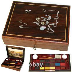 Rare Antique French Bourgeois Aine Painter's Box, Watercolor Set, Art Nouveau