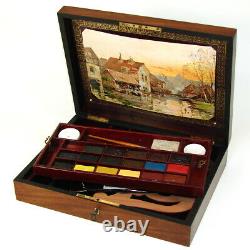 Rare Antique French Bourgeois Aine Painter's Box, Watercolor Set, Art Nouveau